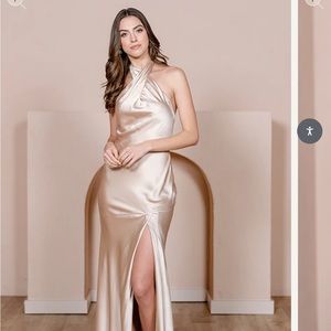 Champagne Gold Satin Revelry Athena Bridesmaid Dress